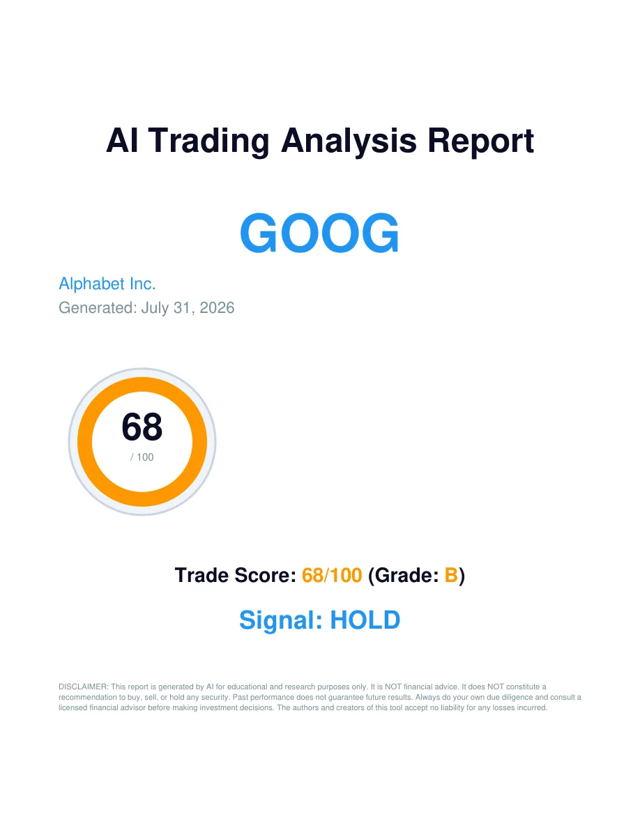 Cover page of the GOOG (Alphabet Inc.) sample Stock Snapshot PDF report